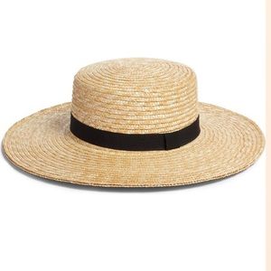 •BRIXTON Something Navy Straw Boater Hat •